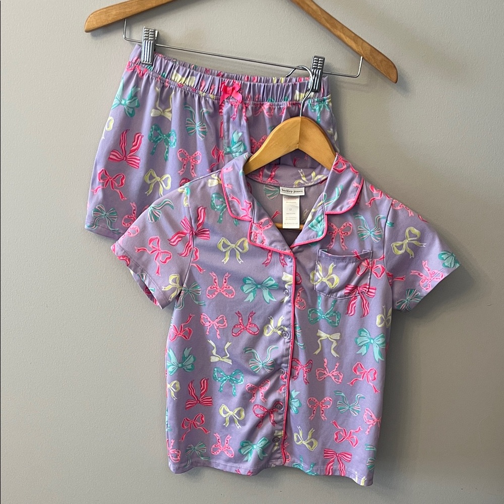 Kids Bow Print Pajama Set - Purple